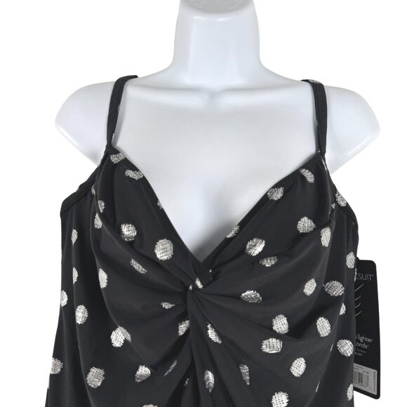 Miraclesuit Love Knot Tankini Swim Top 16W Black Polka Dot Underwire NWT SW-2077 - Picture 3 of 10